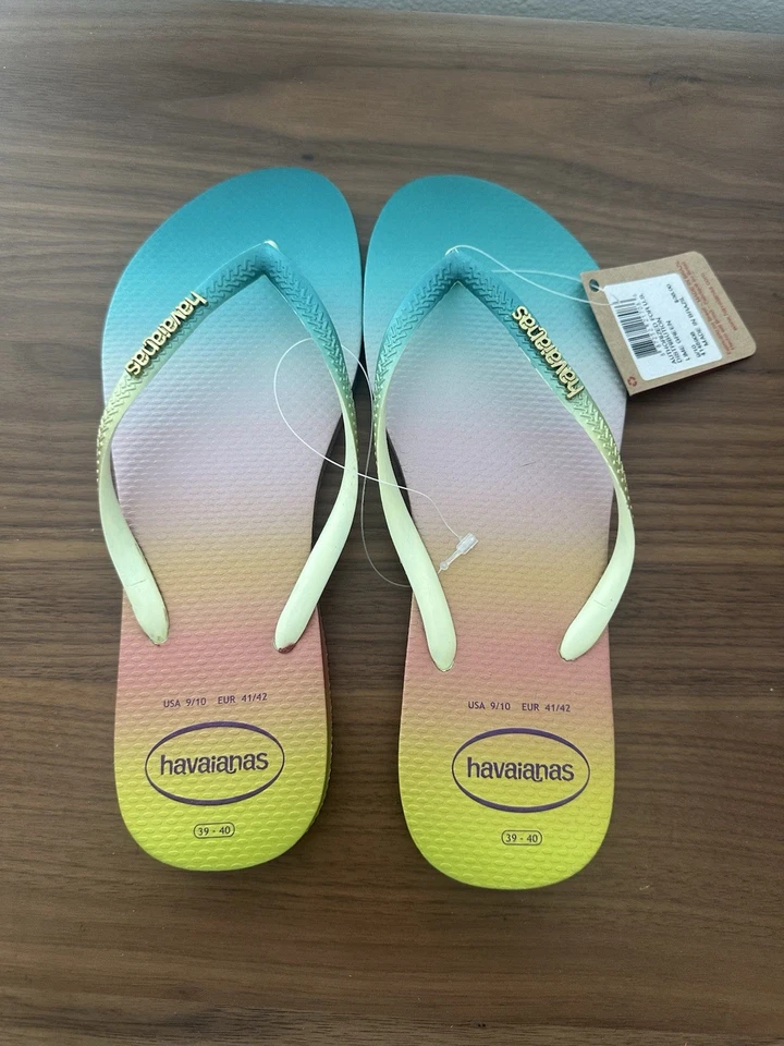 Havaianas Slim Gradient Sunset Flip Flops Lime Green Sz 39/40 US 9/10