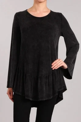 NWT Chatoyant Mineral Wash V-Neck Top Ruffled Black SIZE L Bell Sleeve Yoga NG15 Foto 1 de 4