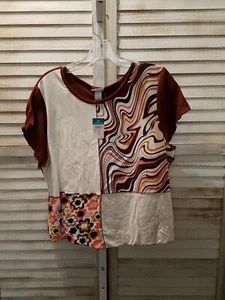 Rue 21 Plus Damen Crop Top Größe 3X Kurzarm Braun Weiß Stretch  - Bild 1 von 12