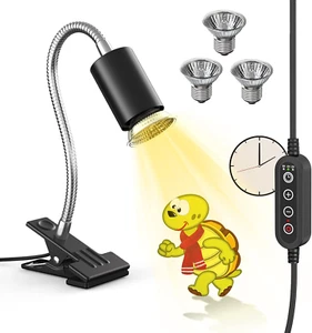 Reptile Heat Lamp, Timing Turtle Light UVB/UVA Basking Spot Lamp with Clip, Turt - Picture 1 of 12