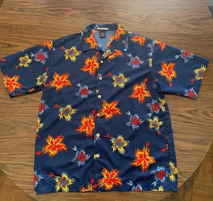 Street Culture Men's Size Large Navy Blue Hawaiian / Star Burst Shirt Button - Picture 1 of 6