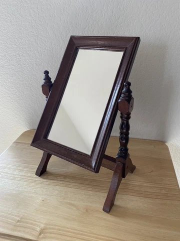 Vintage Wood Framed Vanity Shaving Stand Dresser Table Top Swivel Mirror Cover