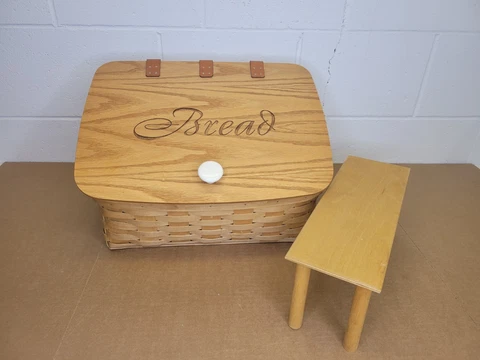 American Traditions Bread Basket Box w/ Hinged Lid Handmade Handwoven USA Large Cover
