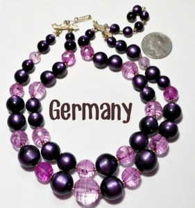 Vintage signierte DEUTSCHLAND 1940er lila/violett/rosa 2-Strang Perlenkette KOSTENLOSER VERSAND - Bild 1 von 3