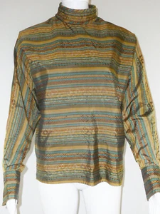 Robert Haik Women's Vintage Long Sleeve Top Button Back Silk Striped SZ M 1980s - Picture 1 of 4