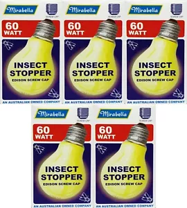 5 x YELLOW Insect Stopper Light Globes Bulbs Lamps 60W E27 Screw Mirabella - Picture 1 of 2