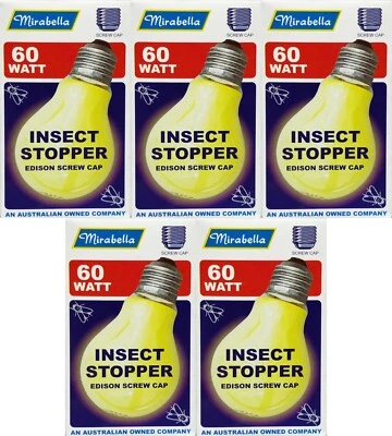 5 x YELLOW Insect Stopper Light Globes Bulbs Lamps 60W E27 Screw Mirabella - Image 1 of 2
