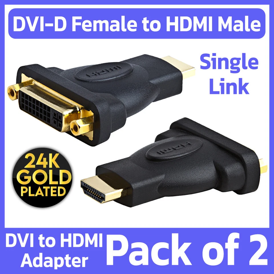 2 Pack HDMI Male to DVI-D 24+1 Pin Female Adapter HDTV Monitor Display Converter - Image 1 of 4
