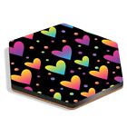 Hexagon MDF Coaster Black Heart & Spots Pink Valentines Day #170408