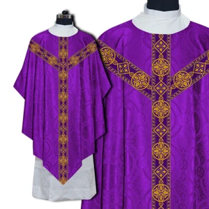 Pugin style Gothic Chasuble with Braided Orphrey and Stole - Liturgical Vestment - Picture 1 of 10