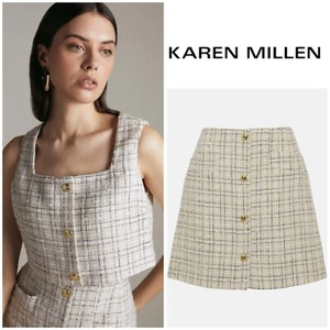 Karen Millen Check Boucle Co-ord Top and Skirt Suit in Cream Size 10 - Picture 1 of 13