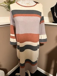 Les Amis Women’s Casual Ruffle Mid Length Dress Striped Women's Size Large NEW - Picture 1 of 6