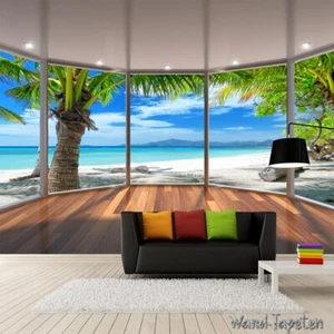 Fotomural no tejido papel pintado murales 3D ventana de balcón verano playa 2035 - Imagen 1 de 3