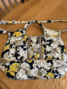 Vera Bradley Tote Yellow White Black Dogwood Floral Adjust Strap & Double Handle - Picture 1 of 6