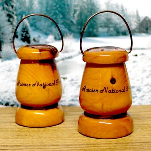 Vintage Rainer National Park Wood Lantern Salt & Pepper Shakers Washington 4" - Picture 1 of 5