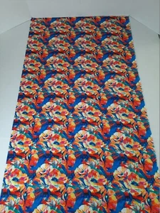 Stoff Blumenmuster rot orange gelb blaugrün blau Baumwolle vom halben Hof - Bild 1 von 4