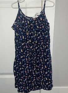 NWT Girls H&M Navy Blue Tank Dress w/ Multi-Color Floral Print w/ Ruffle SZ 7-8Y - Picture 1 of 7