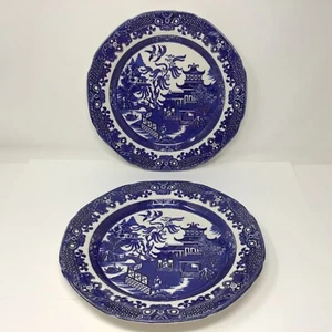 Set of 2 Vintage Blue Willow Dinner Plates Collectible 9" Burleigh Ware England - Picture 1 of 7