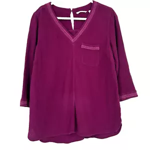 Soft Surroundings Fuchsia Purple Gauzy Top Beachy Boho 3/4 Sleeves V Neck Size L - Picture 1 of 11