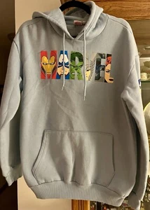 MARVEL COMICS UNISEX ADULT HOODIE SWEATSHIRT BABY BLUE Sz Large - Picture 1 of 4