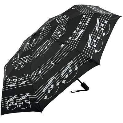 Music Notes Auto Open & Close Folding Umbrella - Black - Image 1 of 4