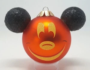 Disney Orejas de Mickey Adorno de Halloween Naranja Negro Vidrio Brillo 2.5" - Imagen 1 de 6