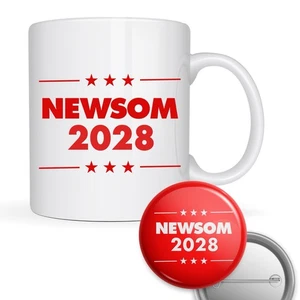 Newsom 2028 Gavin für Präsident Tasse & Knopf Demokrat politisch lustig Geschenk - Bild 1 von 8