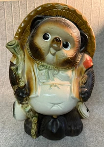 Vintage Japanese TANUKI Raccoon Dog Ceramic Shigaraki Ware 13" Tall - Picture 1 of 6