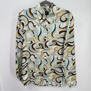Hugo Boss Shirt Mens Large Multicolor Swirl Print 100% Silk Button Up Dressy - Picture 1 of 7