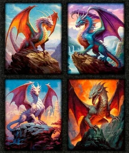 Dragons Song Fantasy Dragon Patch 36x44" Cotton Pillow Panel Set - Picture 1 of 1