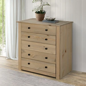 Panama Chest of Drawers 5 Drawer Solid Pine Wood Waxed Oak Finish - Picture 1 of 5