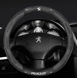15" PU Leather+Carbon fiber Steering Wheel Cover For 1980-2025 PEUGEOT All mode - Picture 1 of 10