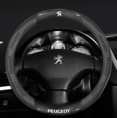 15" PU Leather+Carbon fiber Steering Wheel Cover For 1980-2025 PEUGEOT All mode - Image 1 of 4