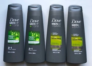 Dove Men+Care Shampoo 2-in-1 3-in-1 Fresh Clean Active Fresh 13.5 oz Lot of 4 - Picture 1 of 4
