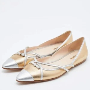 Prada Gold/Silver Leather Toe Pointed Toe Ballet Flats Size 6 - Bild 1 von 14