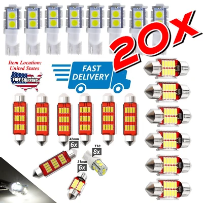 Kit de bombillas de luces interiores LED 6000K de 20 piezas lámpara de matrícula domo Foto 1 de 4