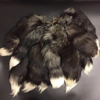 Lote de 5 piezas de llavero negro blanco natural plata real cola de zorro bolso encanto colgante Foto 1 de 4
