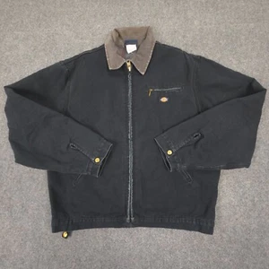 vtg dickies Jacket Mens LARGE black Detroit collared Full Zip workwear Size L - Bild 1 von 9