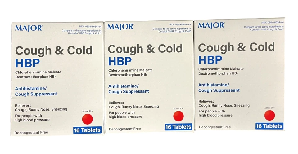 Major COUGH & COLD HBP ( for HIGH BLOOD PRESSURE ) 16 tabs ( 3 pack ) -- - Image 1 of 2
