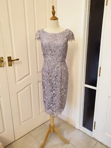 REVIEW 'Majestic' Guipure Lace Pencil Dress SZ 12 LILAC Special Party -Bride Mum - Picture 1 of 9