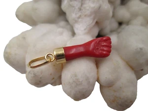 Seltene Vintage Koralle 18k Gelbgold Kappe Figa Amulett Anhänger Schmuck 1950er Jahre SPANIEN - Bild 1 von 5