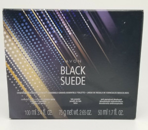 Avon Black Suede 3 Piece Gift Set Cologne Spray Body Talc Roll-On Deodorant 3.4