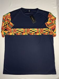 NWT LucMatton Men's Sz XL African Patterned Short Sleeve Shirt Polyester Cotton