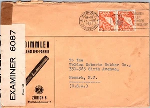 SWITZERLAND 1941 WWII POSTAL CENSORED AIRMAIL COVER ADDR USA CANC ZURICH - Picture 1 of 2