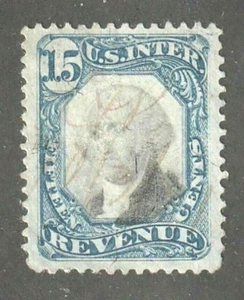US REVENUE ~ Scott R110 ~ Second Issue ~ 15c Blue & Black ~ USED - Picture 1 of 2