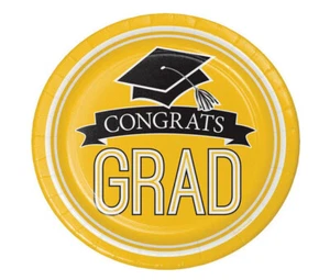 Congrats Grad YELLOW GRADUATION party cake PAPER PLATES school colors 18pcs - Picture 1 of 1