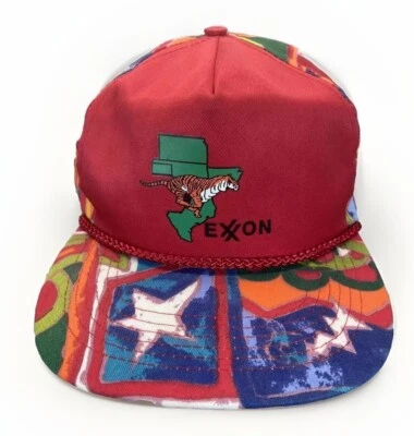 Exxon Oil Snapback Hat Texas Tiger Vintage Red Cameo Rope Trucker Mesh Cap RARE - Image 1 of 4
