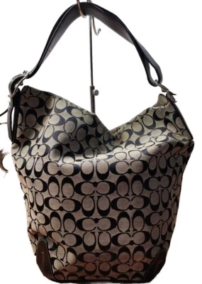 Bolso de Hombro Coach Signature Bolso de Lona Cremallera Cierre Superior 6083 Negro Blanco Foto 1 de 4