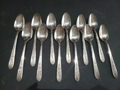 Juego (12) Cucharaditas / Cucharas de Postre, Plato Nobleza Oneida Plata "Rosa Real" Foto 1 de 4