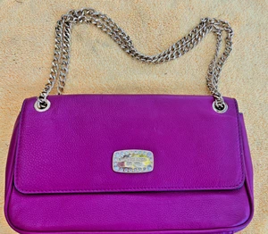 MICHAEL KORS Shoulder Bag Pink Fuschia JET SET JEWEL  PEBBLED LEATHER Gold Chain - Picture 1 of 7